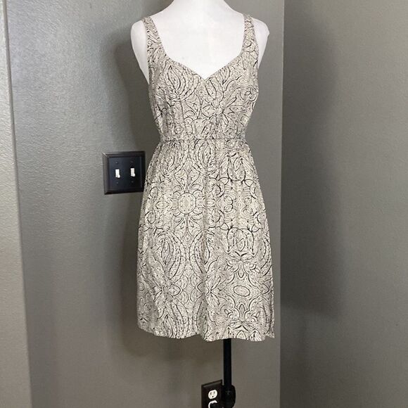 Anthropologie Starry Night black and cream Floral Paisley Print Mini Dress - Picture 4 of 8